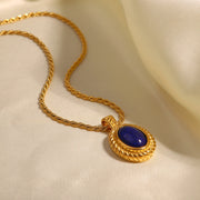 gold plated lapis pendant necklace, view 4 - MRSLM