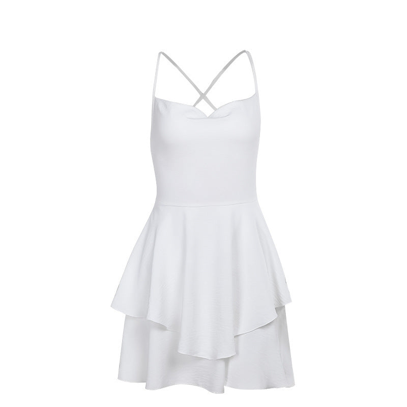 wrinkle sling backless dress women, view 5 - MRSLM