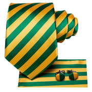 yellow and green striped silk necktie set for men, view 4 - MRSLM