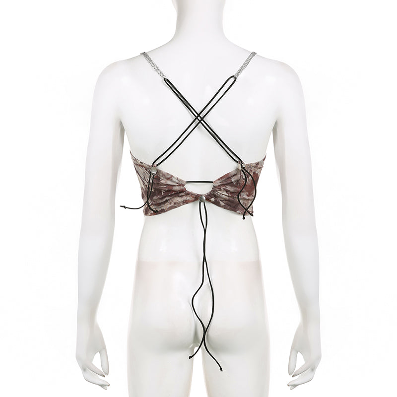vintage print chain strap camisole, view 4 - MRSLM