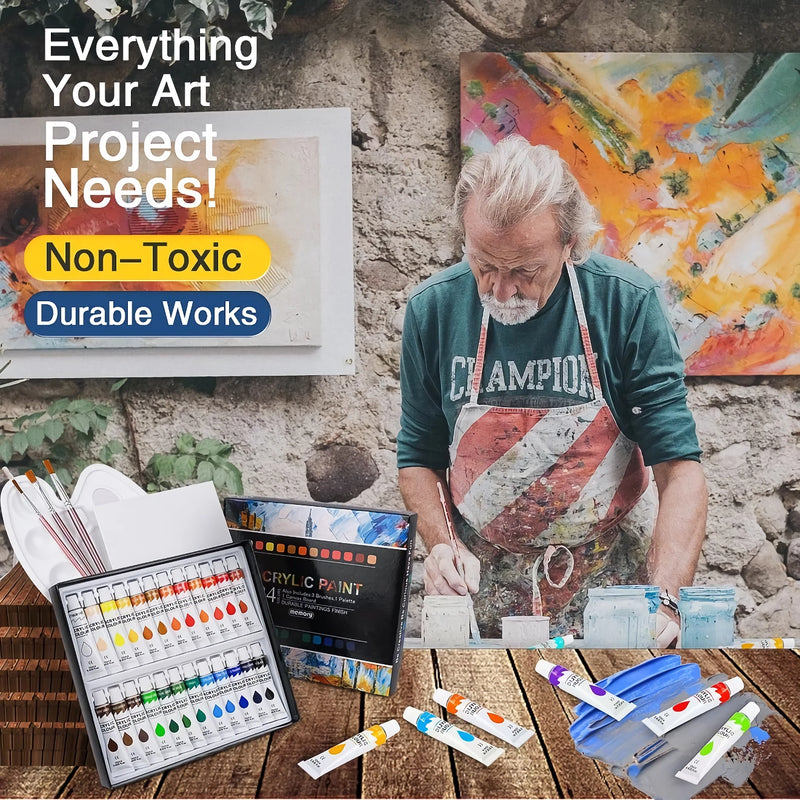 acrylic paint set 24 colors with brushes, view 5 - MRSLM