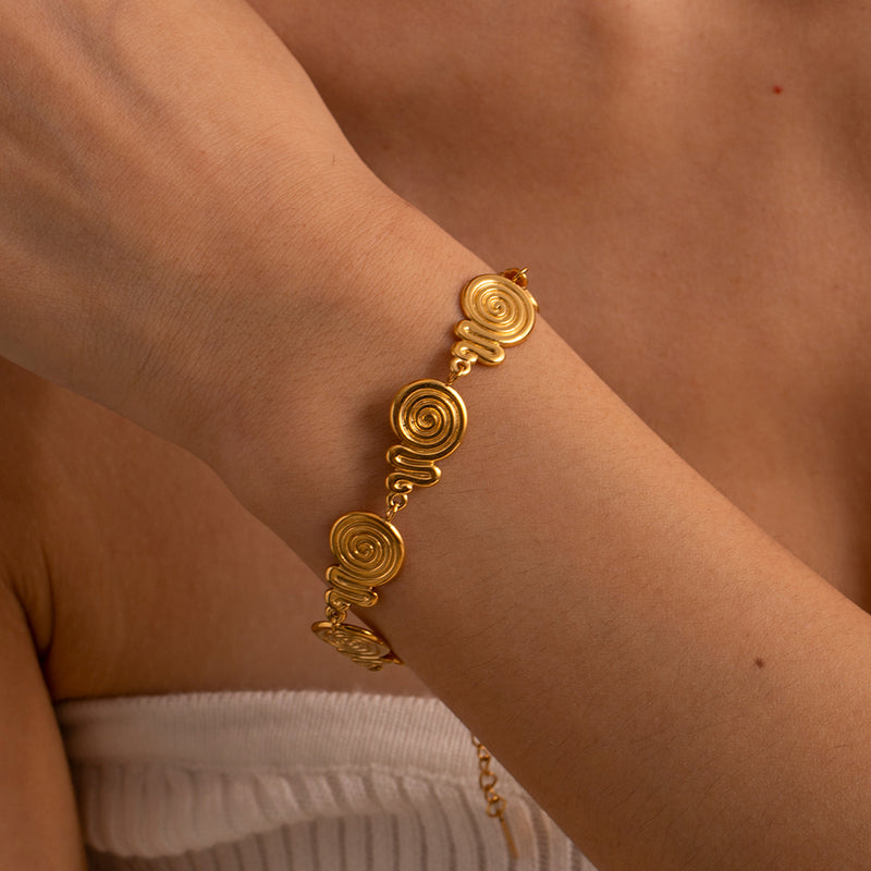 18K gold swirl circle bangle, view 4 - MRSLM