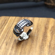 retro distressed twist sterling silver ring, view 4 - MRSLM