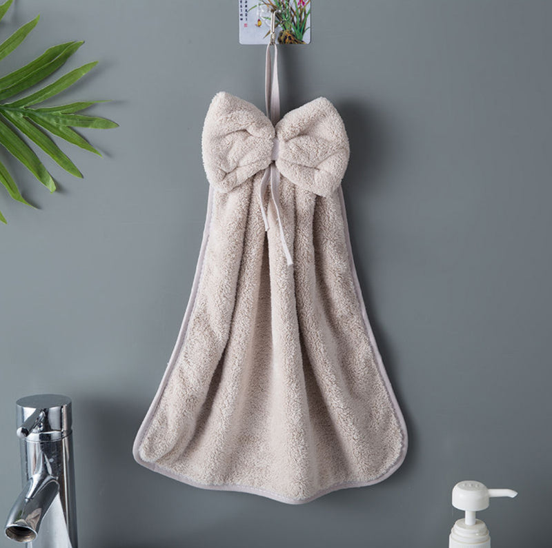 bowknot coral velvet hand towel, view 5 - MRSLM
