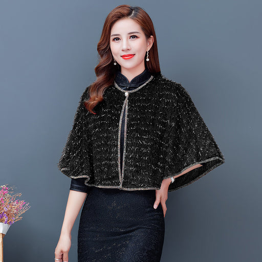 short round neck cape shawl, view 2 - MRSLM