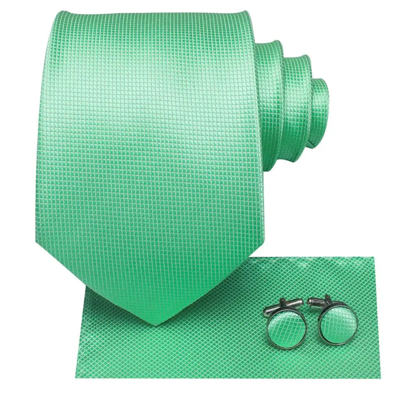 mint green silk tie with handkerchief and cufflinks, view 3 - MRSLM