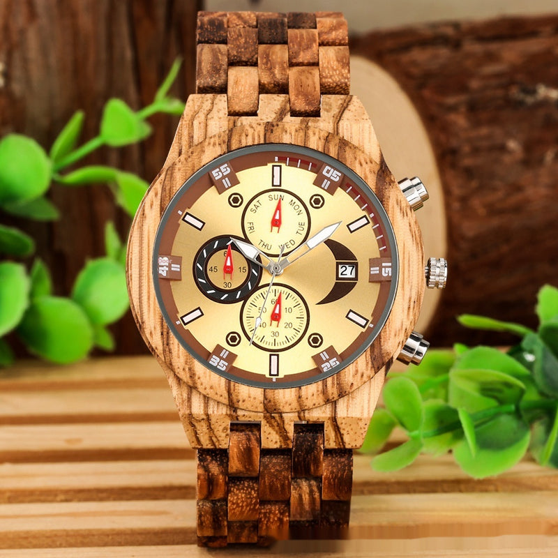 full wood band quartz watch, view 8 - MRSLM