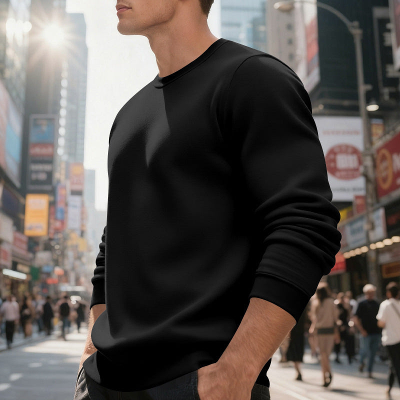 Fleece-lined Crew Neck Sweater Male Loose Casual Top