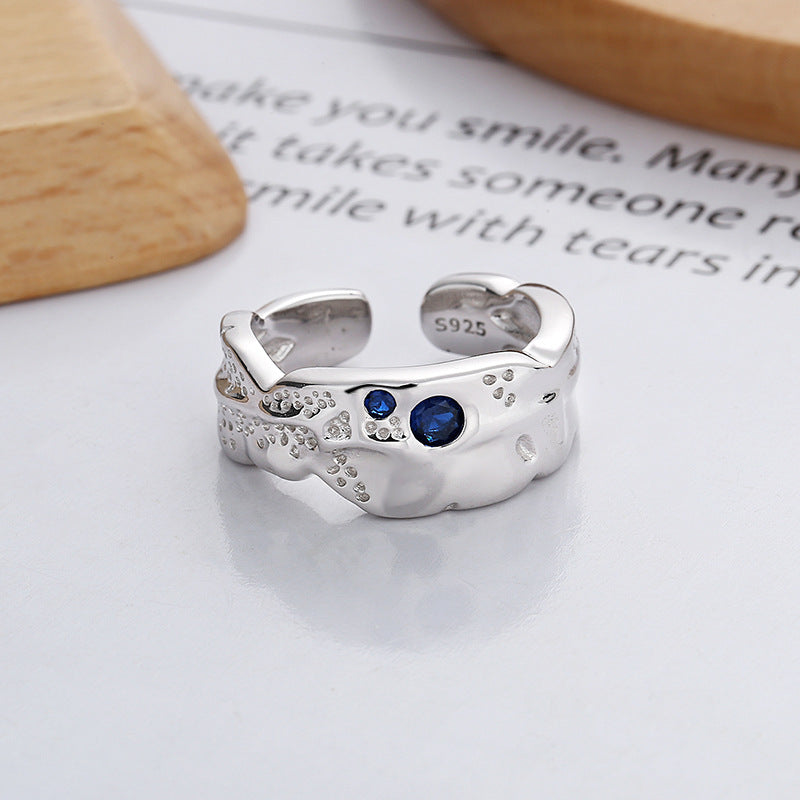 sterling silver lava texture blue zircon ring, view 6 - MRSLM