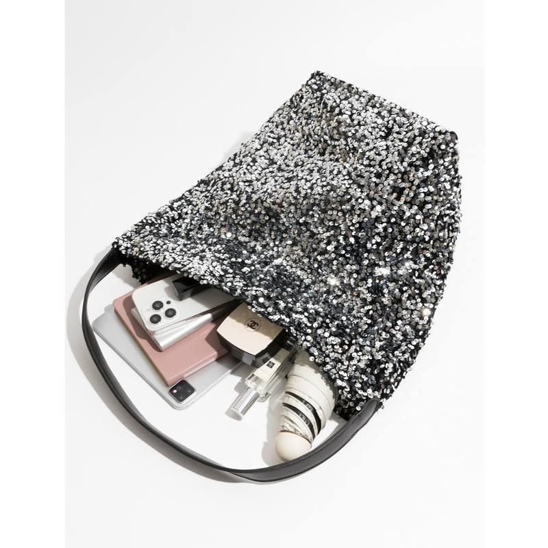 sparkling sequin hobo evening purse, view 9 - MRSLM