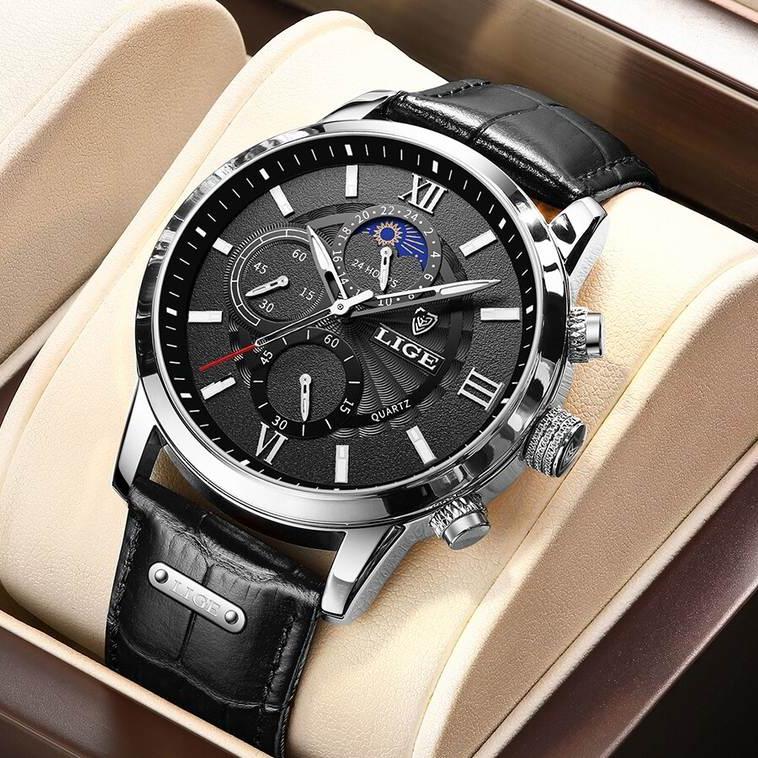 men's leather quartz watch, view 13 - MRSLM