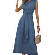 solid color waist tied dress for women, view 5 - MRSLM