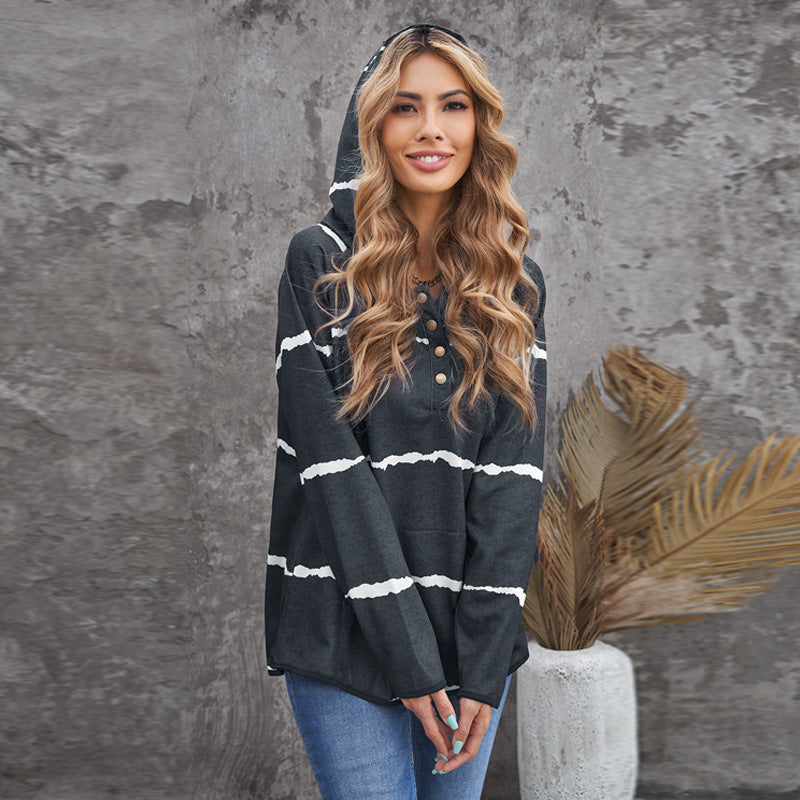 women's striped hooded sweater, view 2 - MRSLM