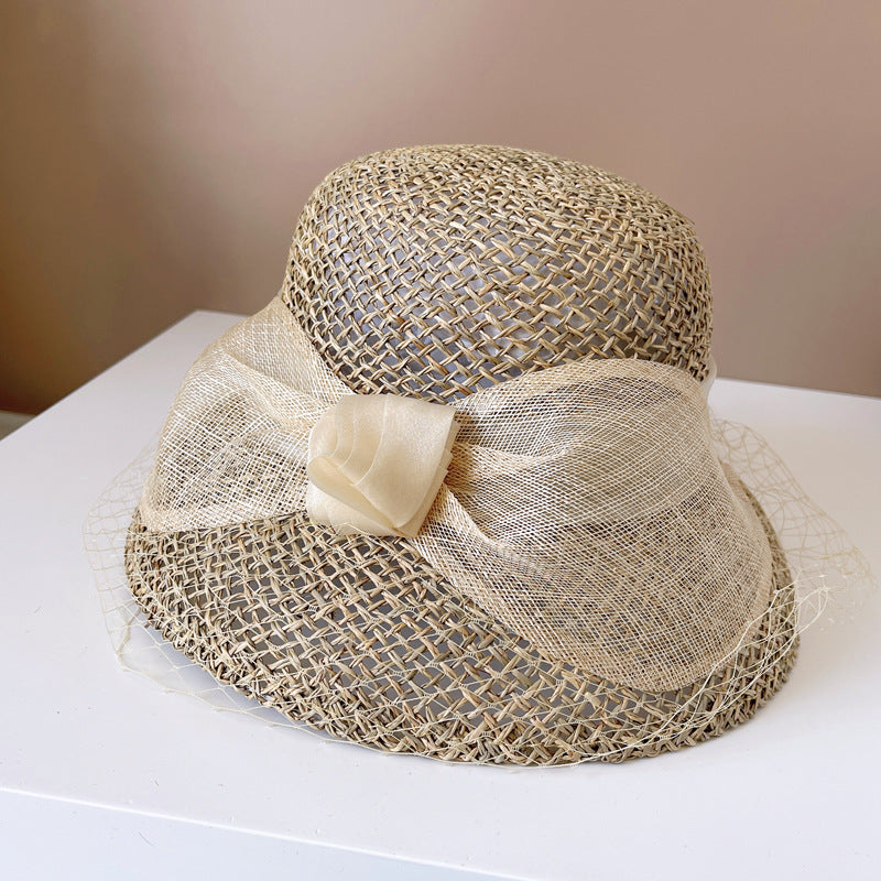 Straw Big Bowknot Bucket Hat