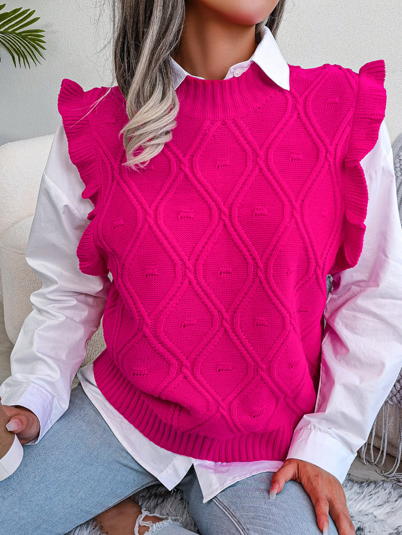 Women's ruffle-trim diamond knit sweater vest, view 7 - MRSLM