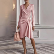 women's slim-fit v-pleated dress, view 7 - MRSLM