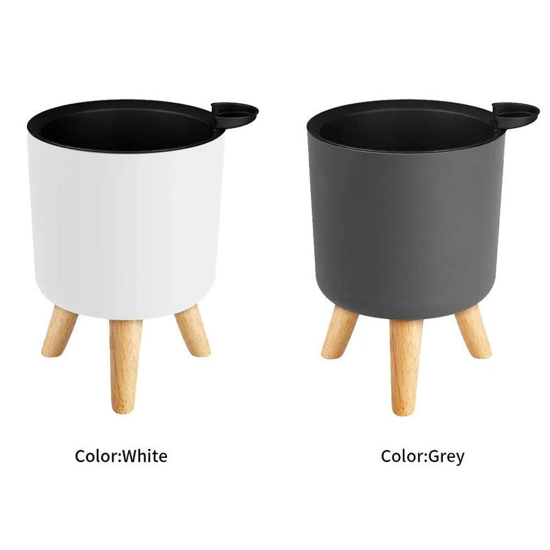 Modern self-watering planter with wooden stand, view 8 - MRSLM