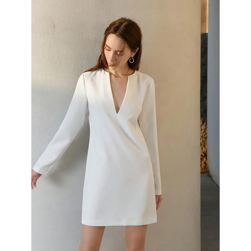 elegant notch neck tunic dress, view 6 - MRSLM