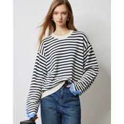 Women's striped knitted pullover sweater, view 3 - MRSLM