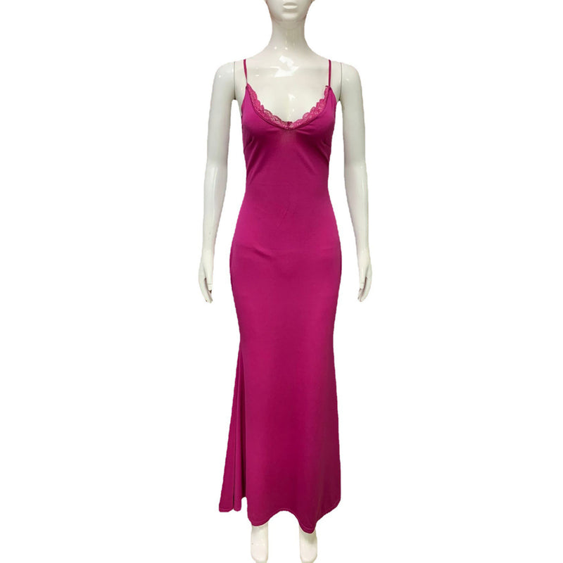 women's red lace backless dress, view 5 - MRSLM