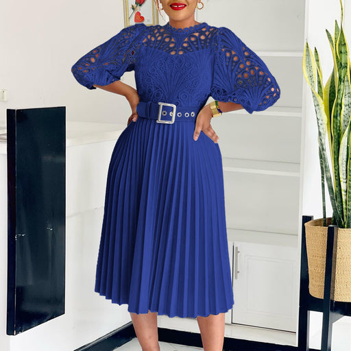 Women's lace crocheted hollow pleated dress - MRSLM