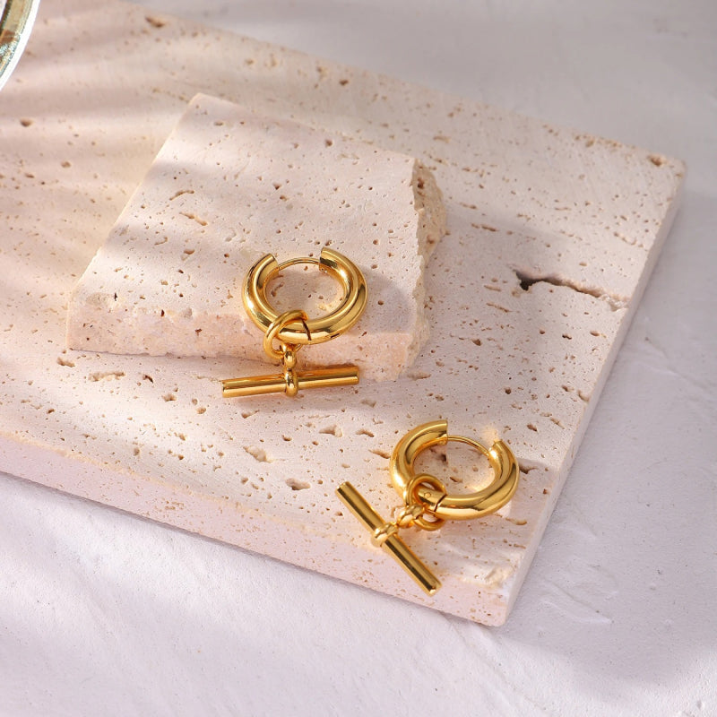t-bar chain dangle hoop earrings, view 5 - MRSLM