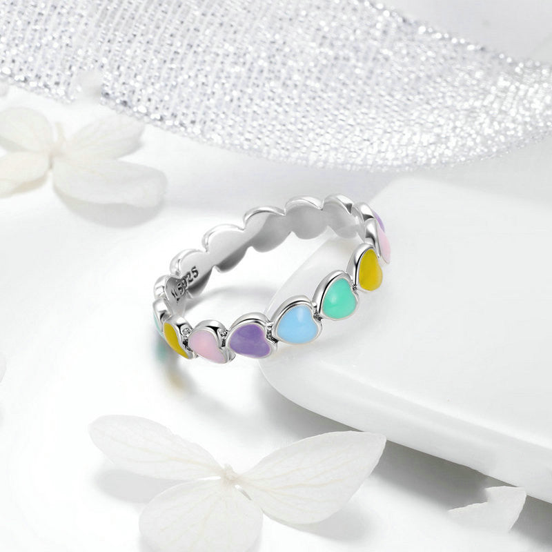 rainbow heart ring and earring set, view 6 - MRSLM