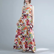 floral print cotton linen long dress, view 9 - MRSLM