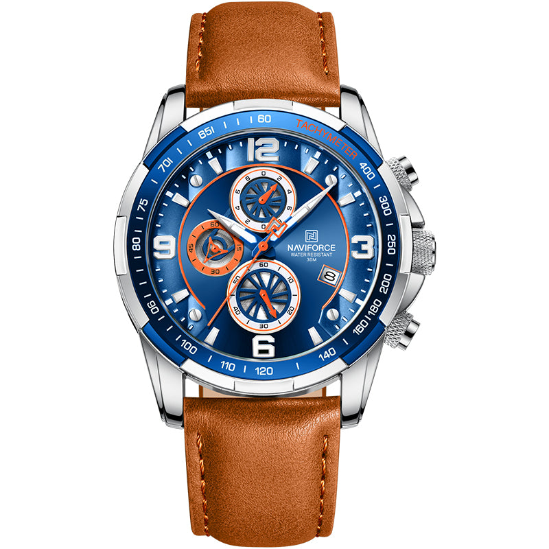 men's vintage leather strap quartz watch, view 4 - MRSLM