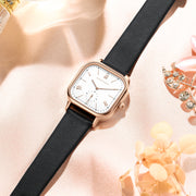 Square rose gold watch with leather strap, view 7 - MRSLM