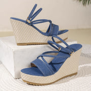 Denim wedge heel sandals, view 7 - MRSLM