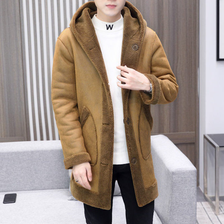 Double-sided Wear Fleece Coat Hooded Mid-length Coat