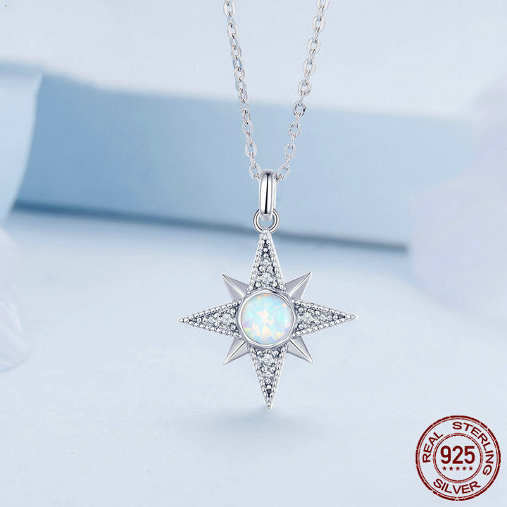 S925 Silver Star Opal Necklace Female