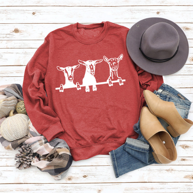 cute alpaca print crew neck sweatshirt, view 2 - MRSLM