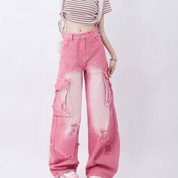 pink high waist wide leg jeans - MRSLM