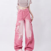 pink high waist wide leg jeans, view 2 - MRSLM