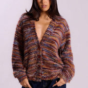 Women's fuzzy space-dye knit cardigan, view 11 - MRSLM