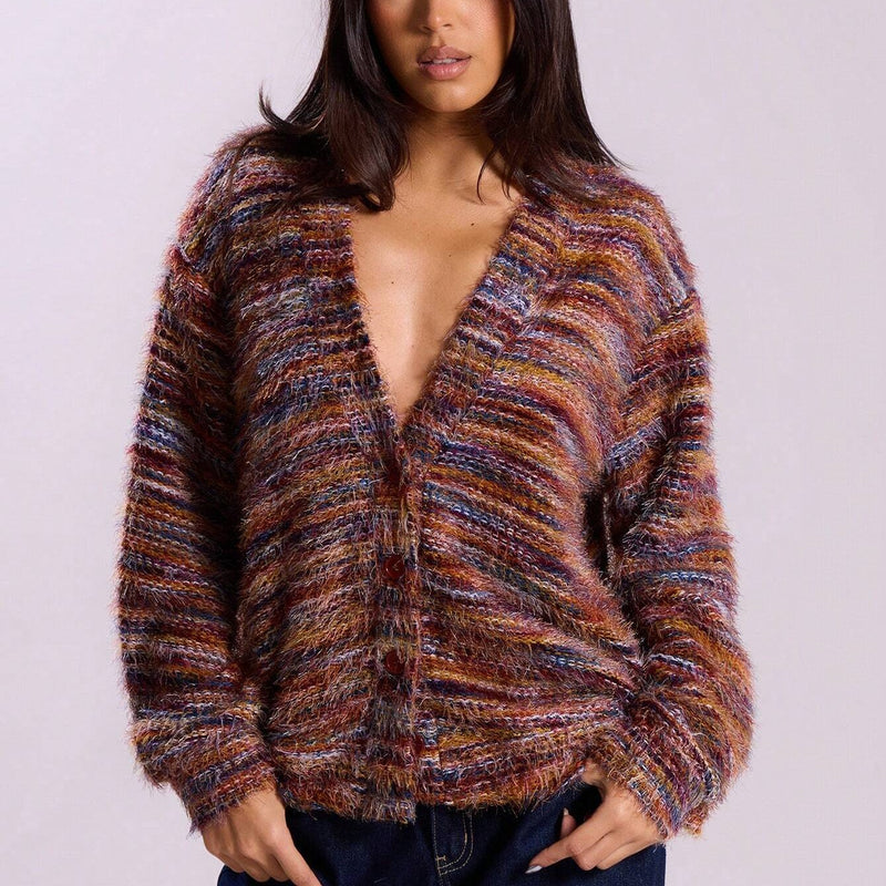 Women's fuzzy space-dye knit cardigan, view 11 - MRSLM