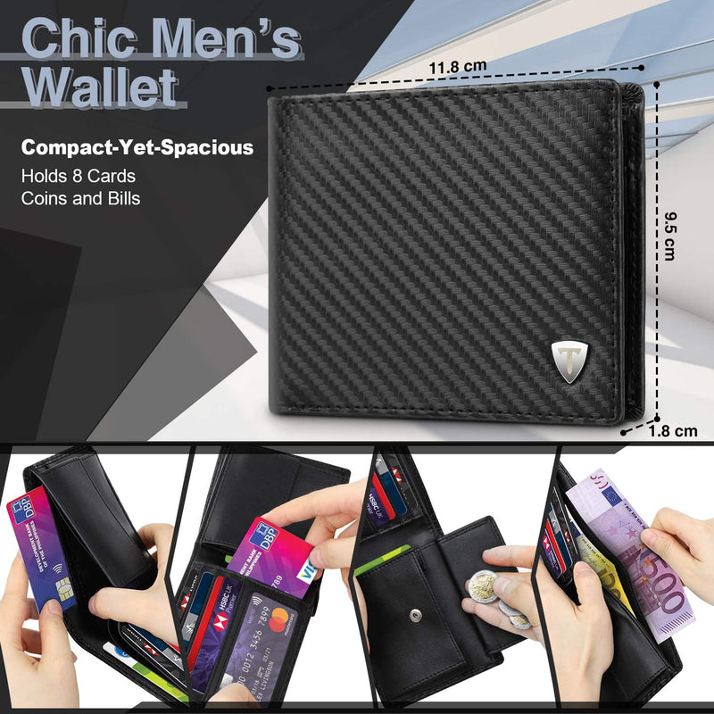 Men's carbon fiber leather bifold wallet, view 6 - MRSLM