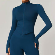 women's quick dry crop top zipper jacket, view 5 - MRSLM