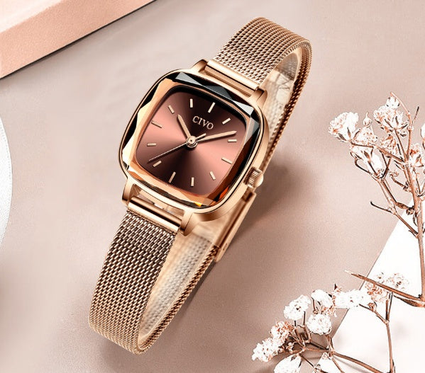 square ladies mesh band watch, view 3 - MRSLM
