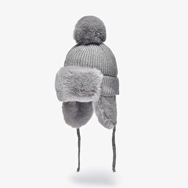 Women's faux fur knitted beanie with earflaps, view 4 - MRSLM