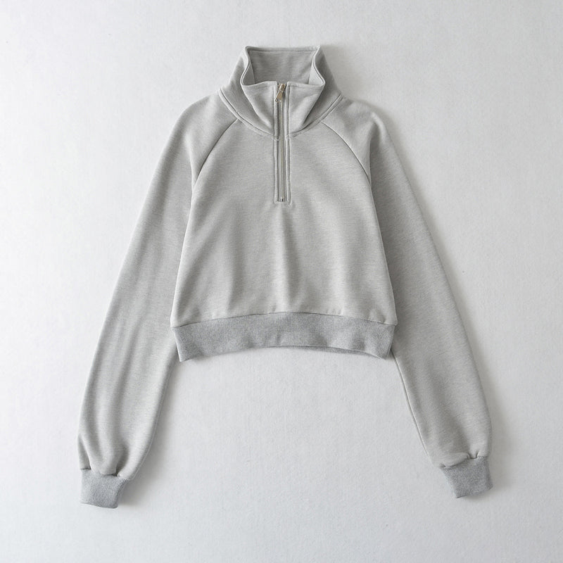 raglan sleeve stand collar half zip sweater, view 6 - MRSLM