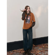Graphic spliced long sleeve T-shirt, view 5 - MRSLM