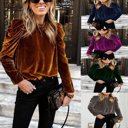 women's velvet bubble sleeve sweater - MRSLM