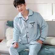 Men's flannel lounge robe cardigan set, view 17 - MRSLM