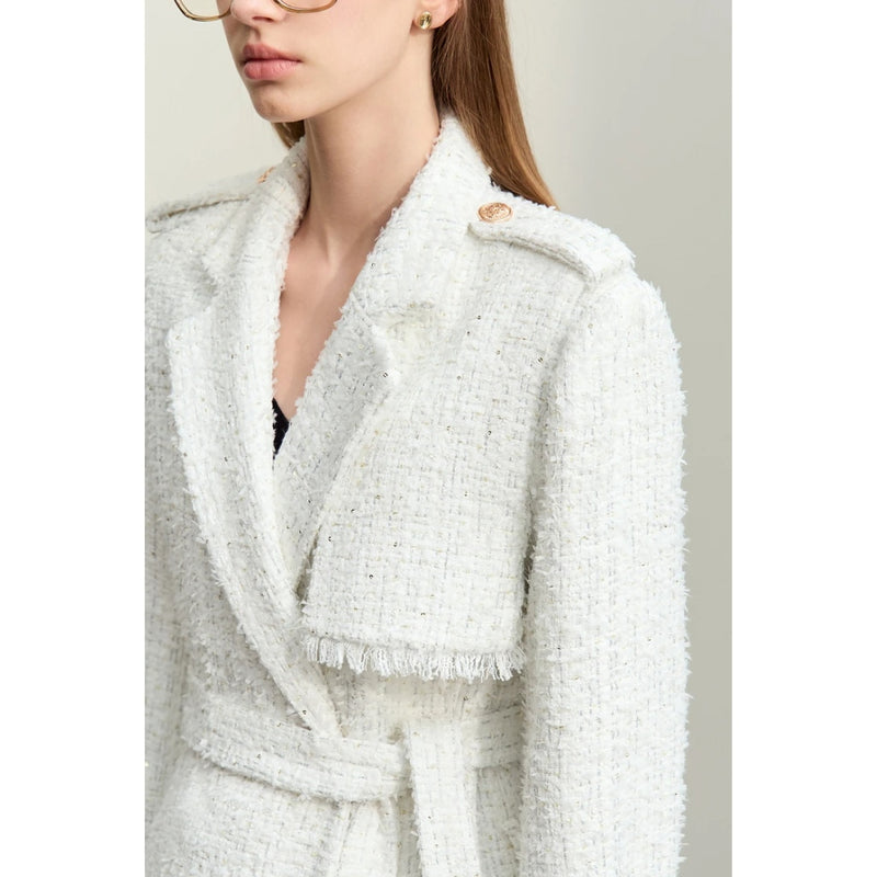 women's long tweed coat with belt, view 7 - MRSLM