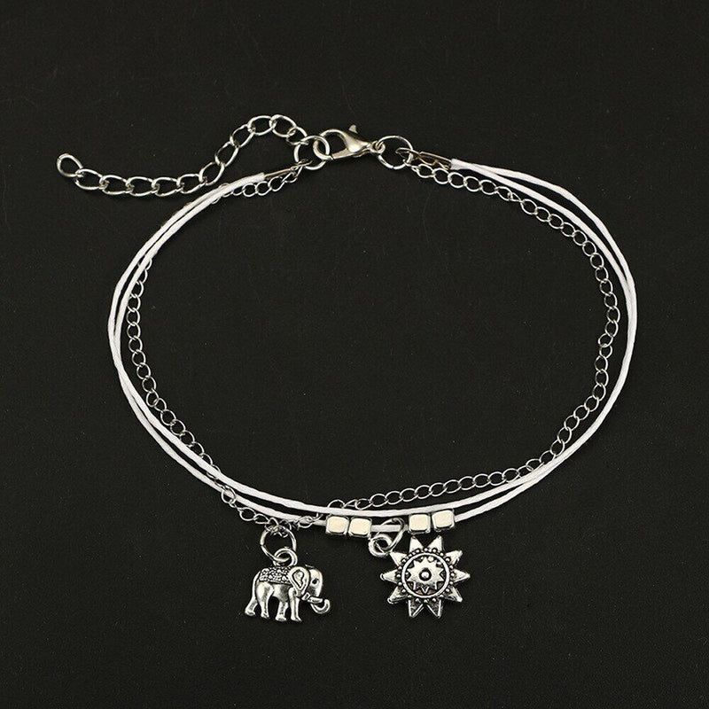 bohemian star elephant double layer anklet, view 4 - MRSLM