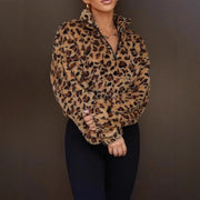 Women's leopard print faux fur zip jacket - MRSLM