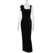 velvet flower off-shoulder dress, view 6 - MRSLM